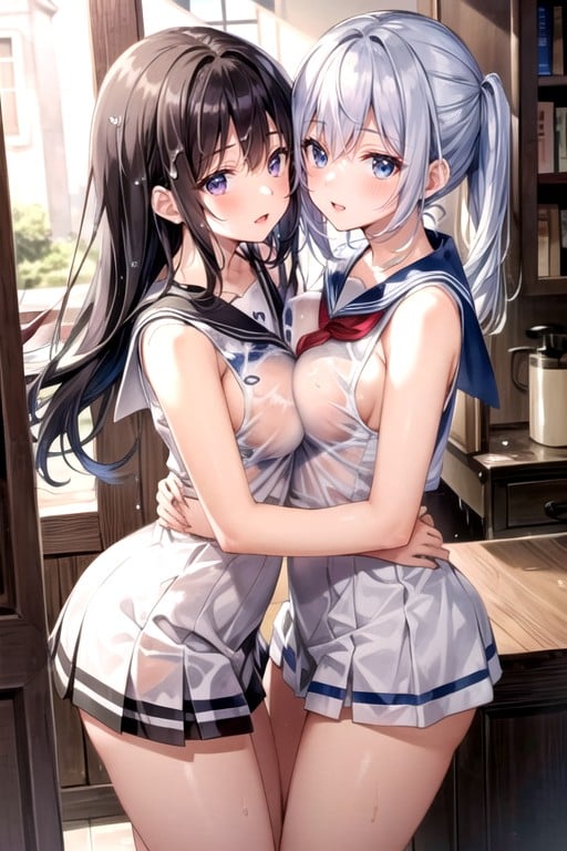 Mini Skirt, Sleeveless T-shirt, Sailor Uniform Hentai AI Porn