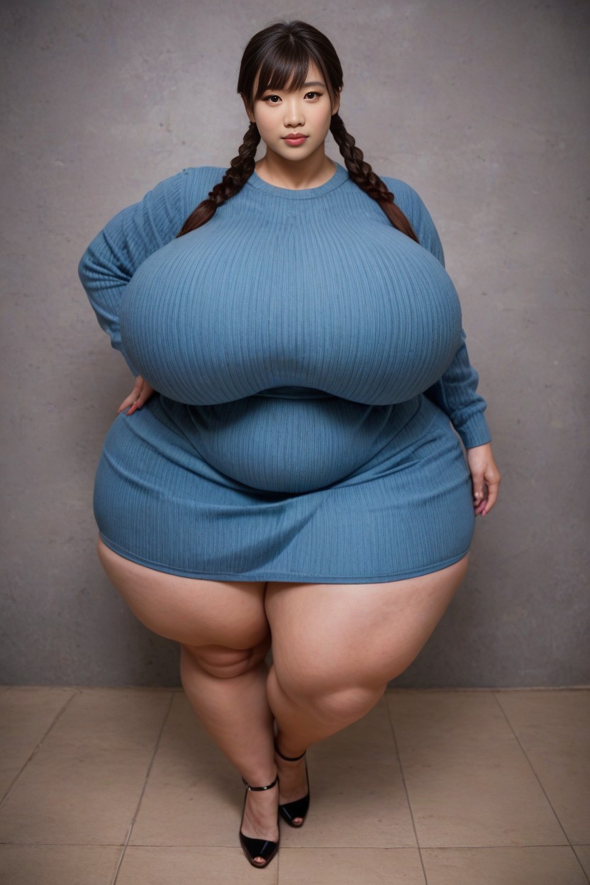 Pechos Masivos, Gigantic Saggy Breasts In Clothes, Wide HipsPorno AI