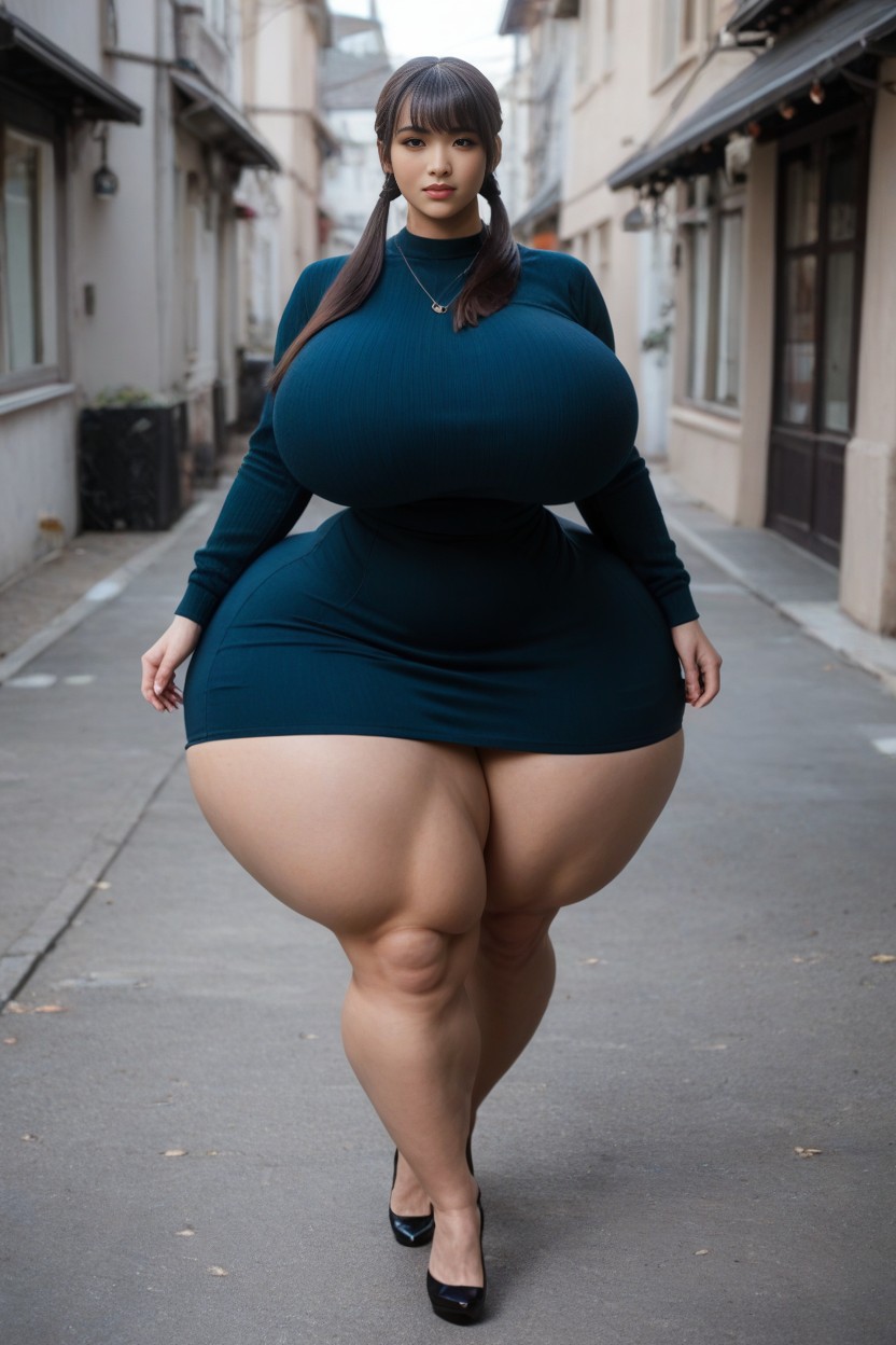Asian, Walking Fast, Extremely Thick Muscular Thighs AI Porn