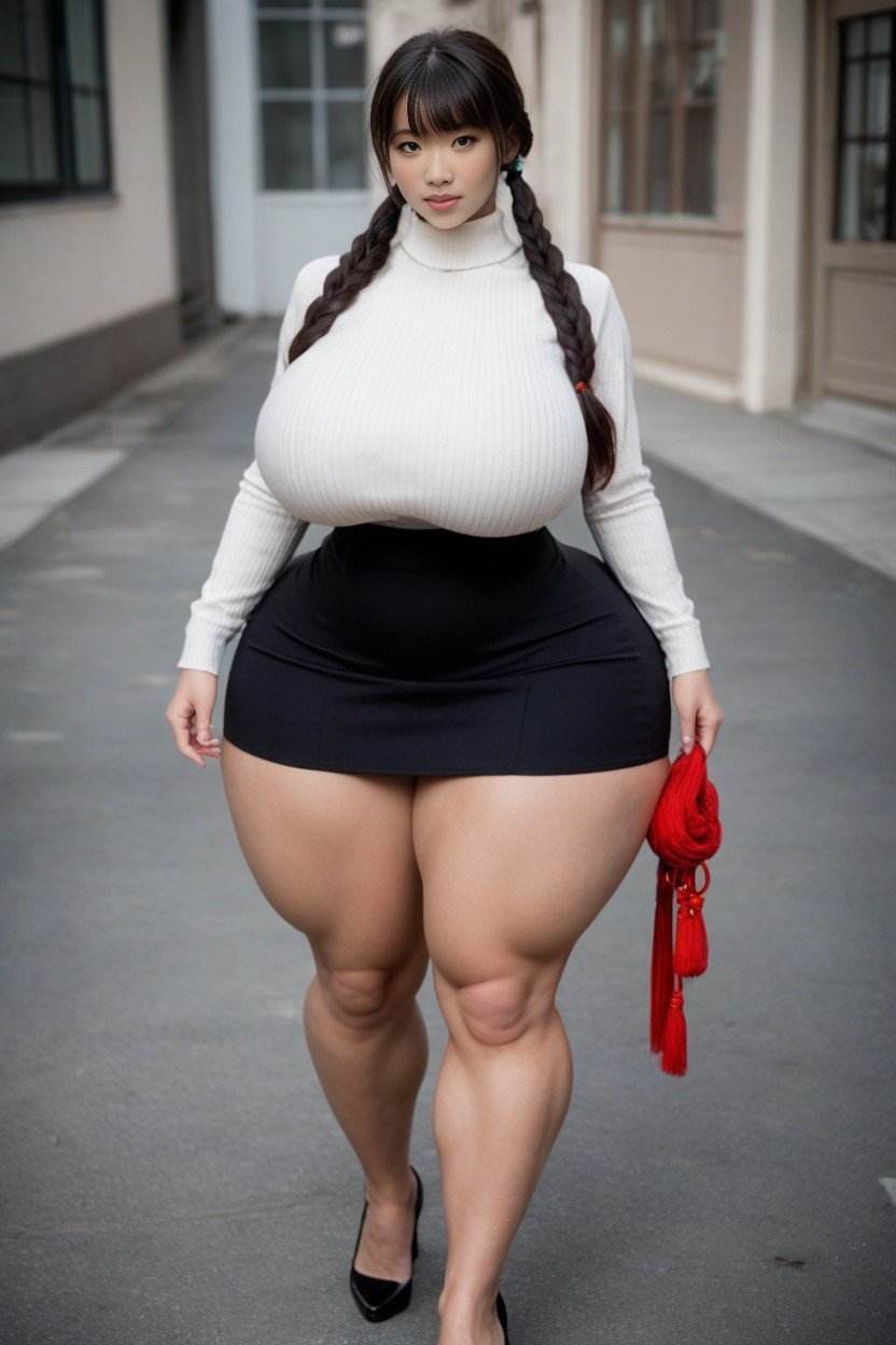 Extremely Thick Muscular Thighs, Extreme Hyper Breasts In Clothes, Ghetto BootyPorno AI