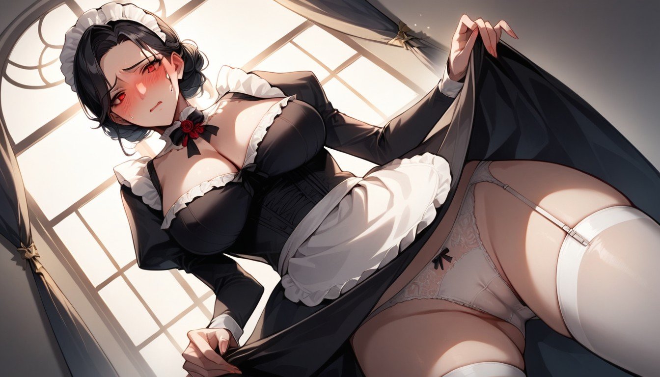 Black Hair, 小さな胸, Victorian Style Maid With A Cleavage WindowヘンタイAIポルノ