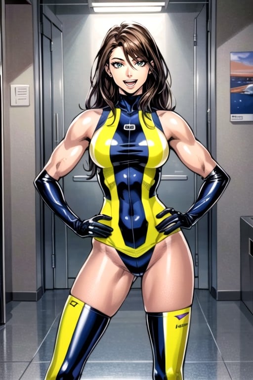 Muscular, Hands On Hips, Latex Suit AI Porn