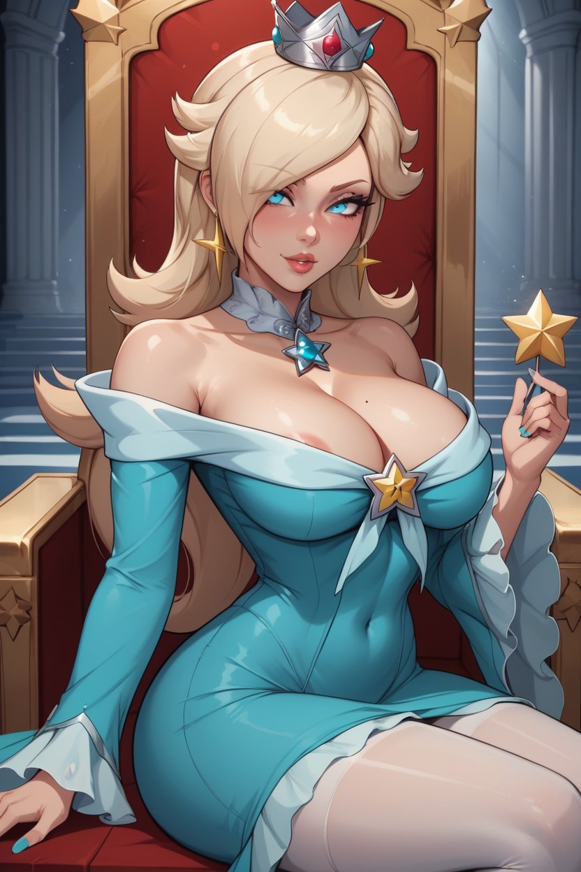 Stomach Exposed, Long Sleeves With Powder Blue Cuffs, Throne Hentai AI Porn
