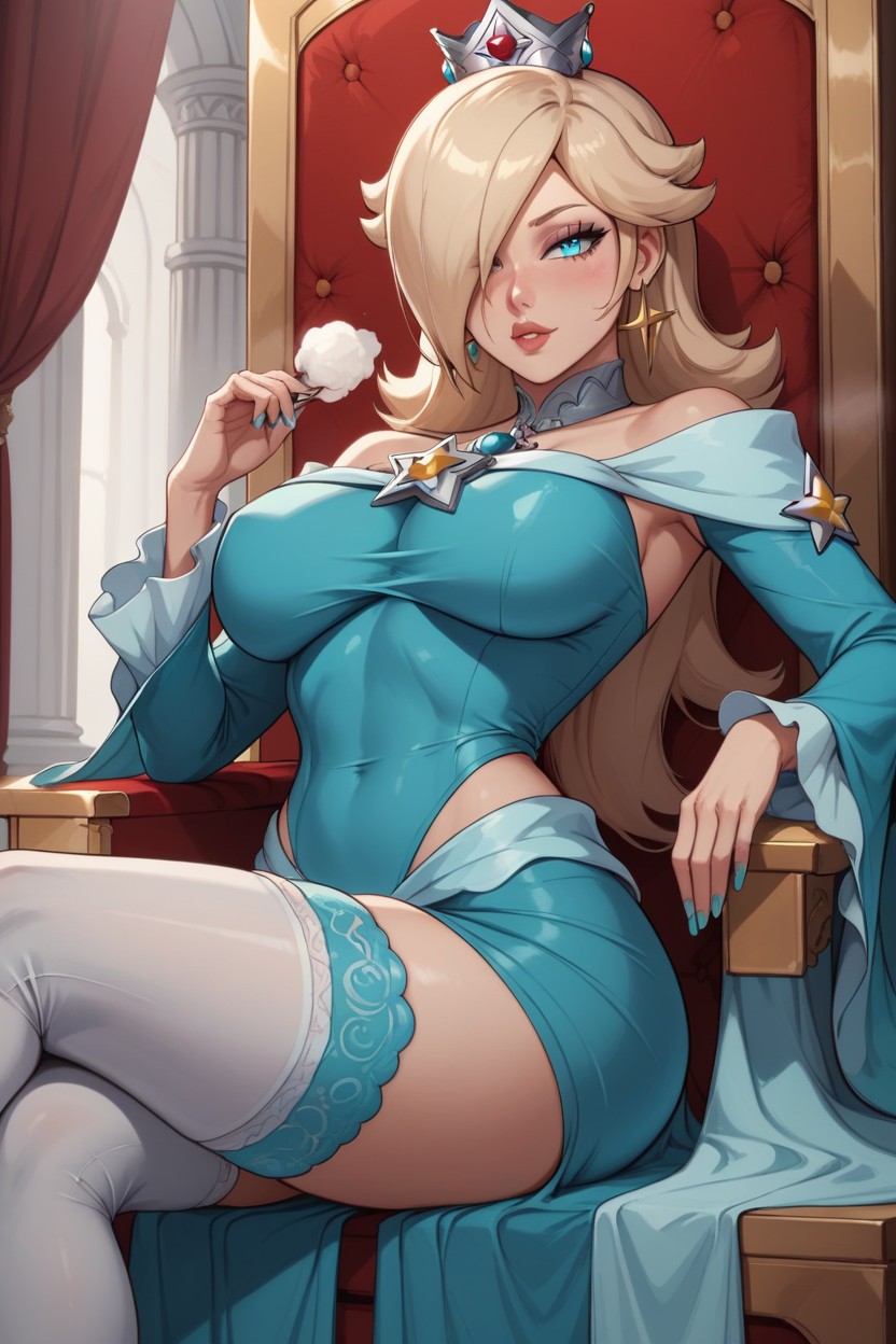 Slutty Clothes, Seductive Look, Silver Crown With Star-shaped Designs Hentai AI Porn