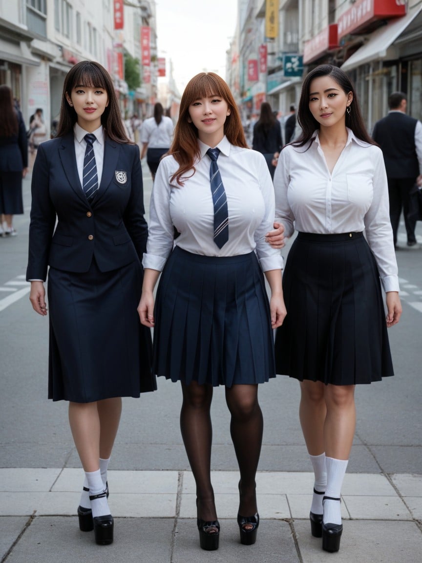 Оргазм, Wearing A Body Fitted School Uniform Blouse, Wearing A Tight Skirt ИИ порно