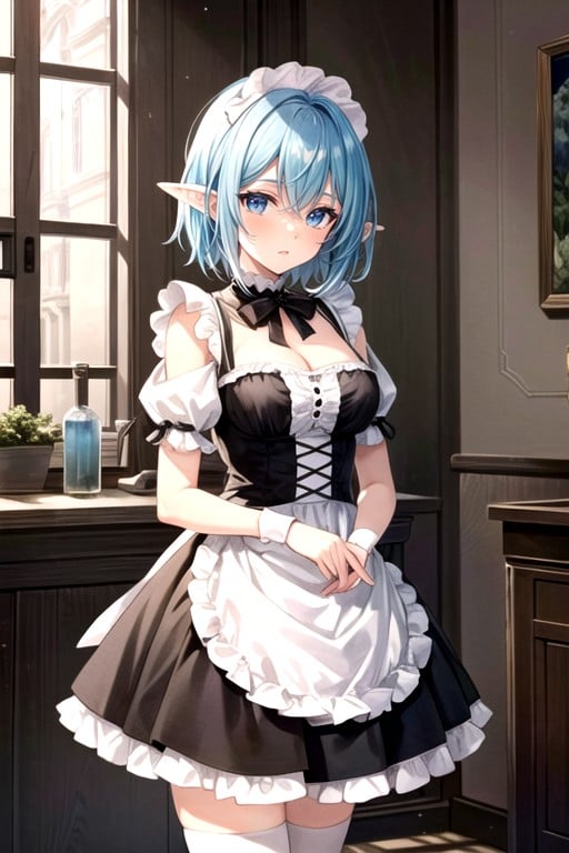 Very Short Hair, Light Blue Hair, Blue Eyes AI Porn