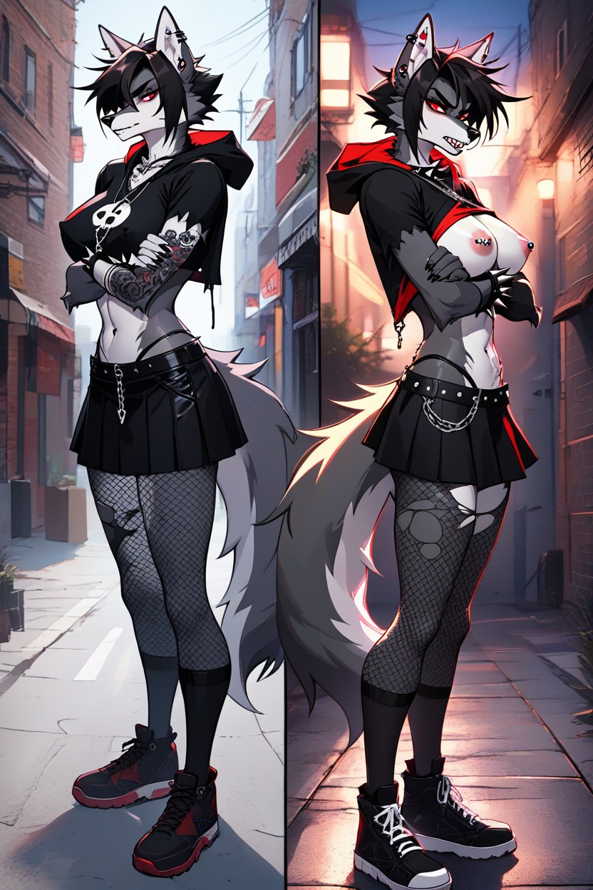 Arms Crossed, Skinny, Street Furry AI Porn