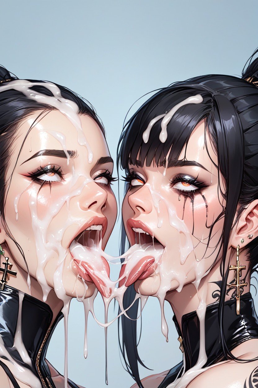 Black Hair, Drooling Cum Into Mouth, アヘ顔AIポルノ