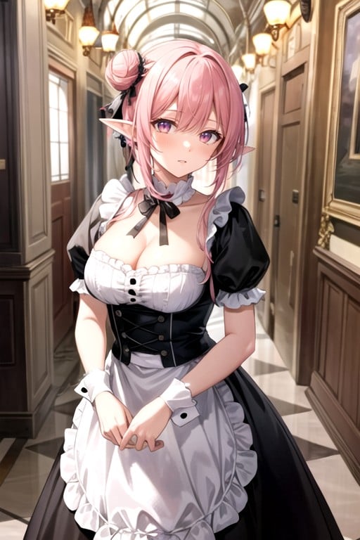 Hair Bun, Pink Hair, French Maid AI Porn