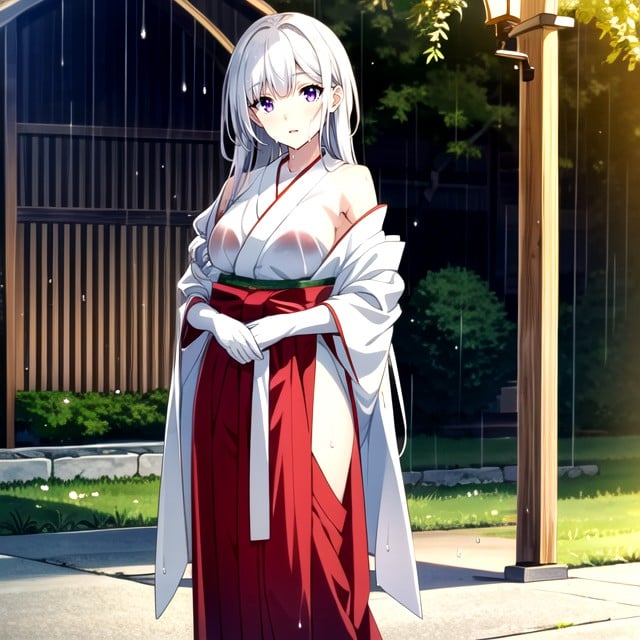 截图 (详细), Hakama Kikyo Wears A Red Hakama Which Are Wide Legged Traditional Japanese Long Red Skirt Worn Over A Kimono Kimono She Wears A White Kimono Simple And Long Sleeved Tied With A White Obibelt, White Latex Long Arms GloveAI黄漫