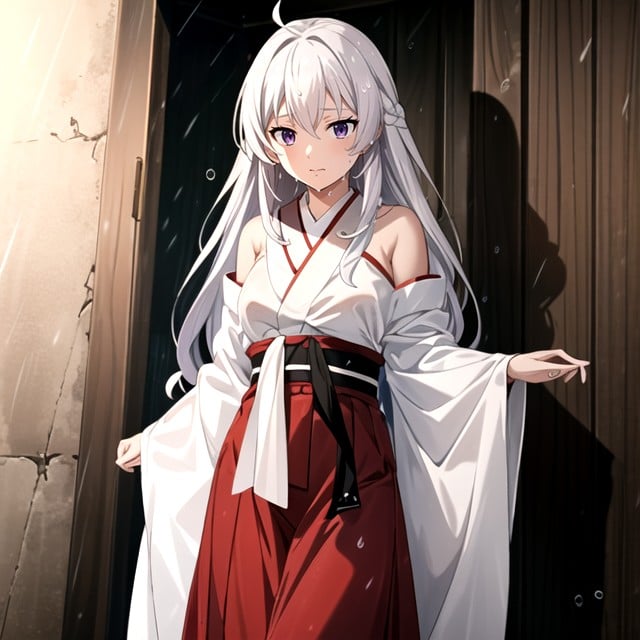 White Hair, Hakama Kikyo Wears A Red Hakama Which Are Wide Legged Traditional Japanese Long Red Skirt Worn Over A Kimono Kimono She Wears A White Kimono Simple And Long Sleeved Tied With A White Obibelt, Orgasm AI Porn