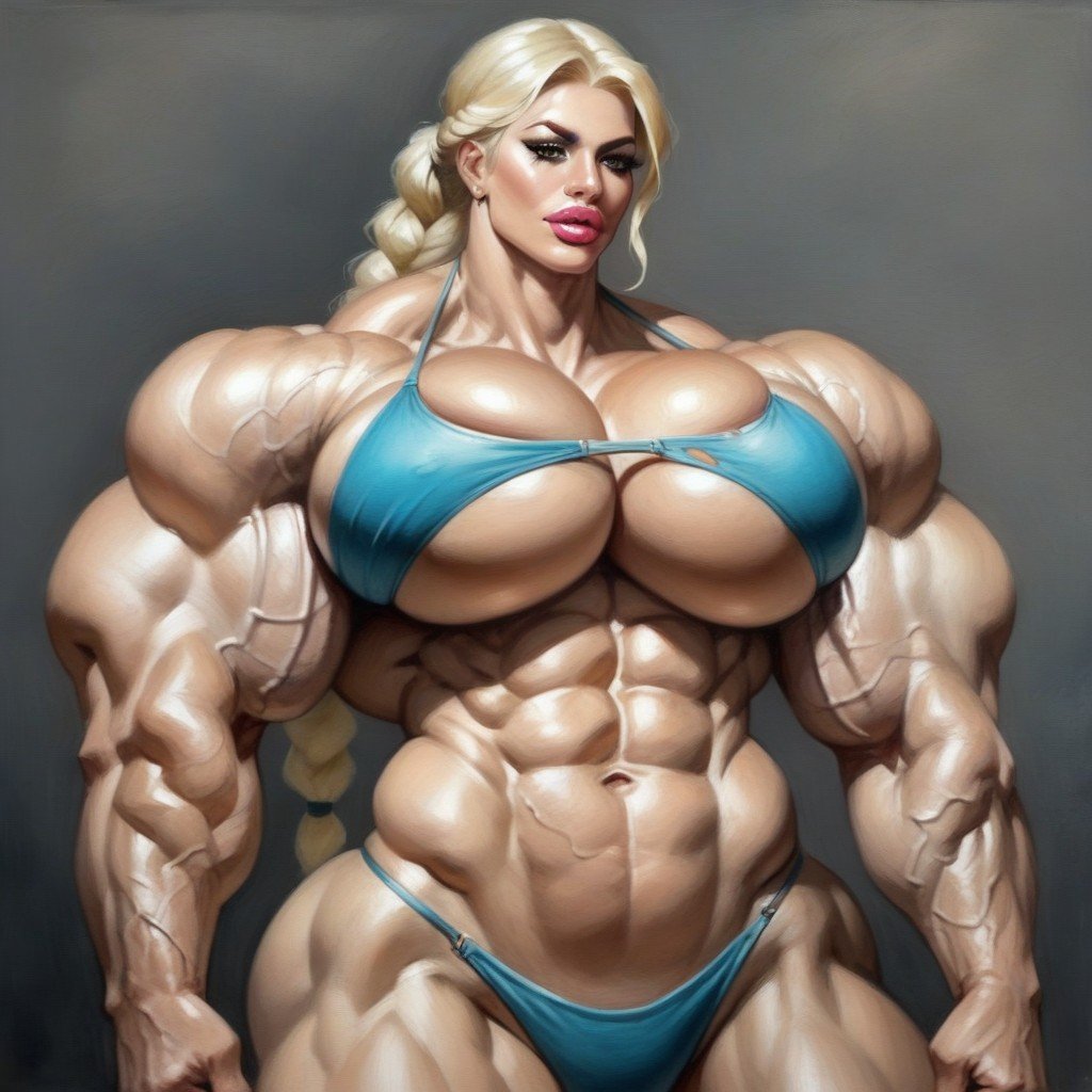 Ponytail Haircut, Hot Woman With Hyper Extremely Big Muscular Arms, Every Muscle Is Ripped Vascular And OversizedAIポルノ