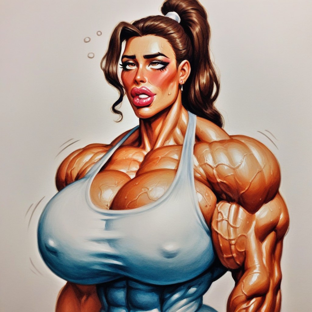 Biceps Veins, Rolling Eyes, Muscle Growth Shemale AI Porn