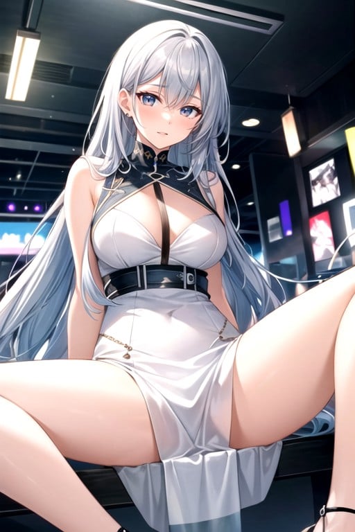 Sitting Down Legs Spread, Silk Dress, Club Hentai AI Porn