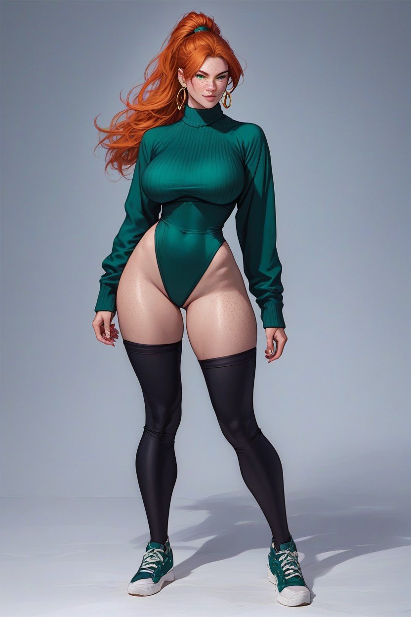 Narrow Waist, Green Sweater, Cuerpo CompletoPorno AI