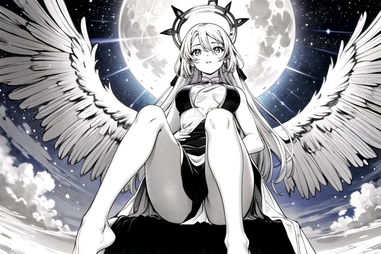 A Radiant Aura All Around, Four Wings Around, White DressPorno IA Hentai