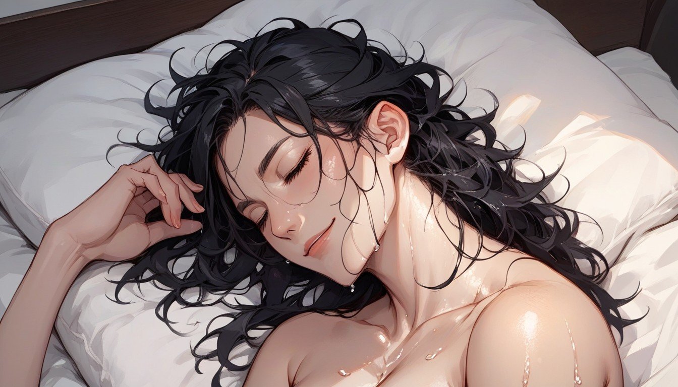 Laying Down On Bed, Messy Hair, Wet SkinPorno IA Hentai