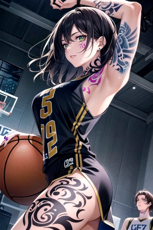 Yeux Verts, Du Bas Vers Le Haut, Basket-ballPorno IA Hentai