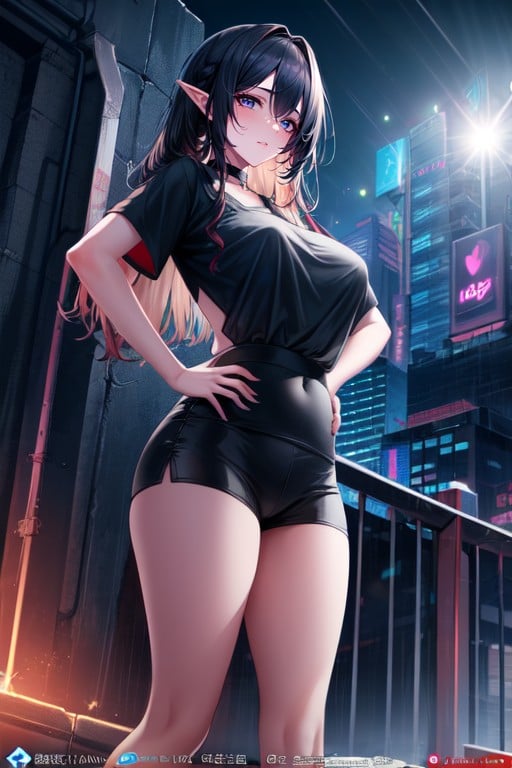 Form Fitting Clothes, Cyberpunk City, Waist Shot AI Porn