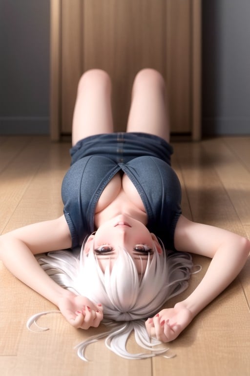 Messy Hair, Laying, White Hair AI Porn