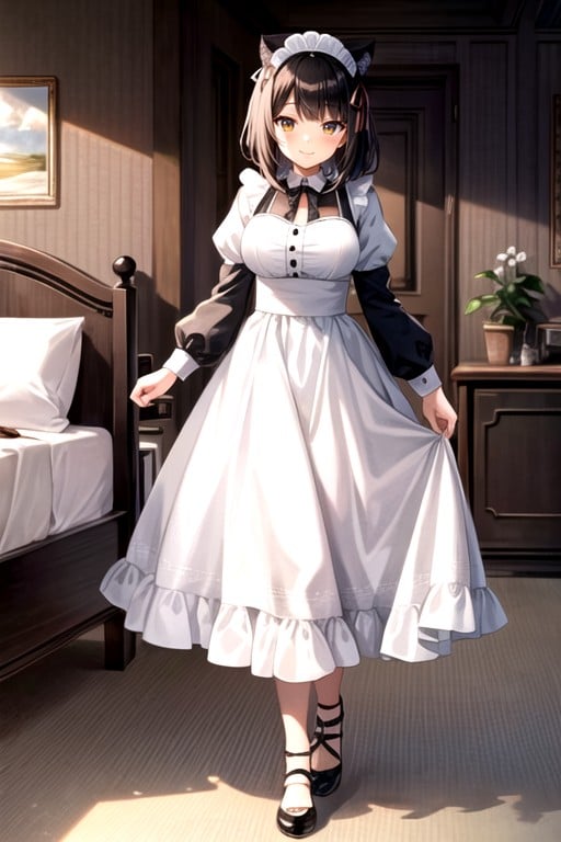 Smile, Maid Outfit, BedroomAI黃片