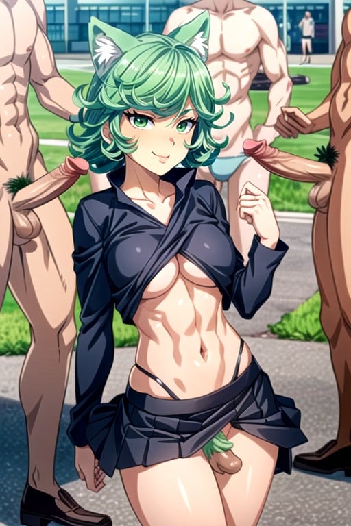 Fit, Green Hair, Many People Around Hentai AI Porn