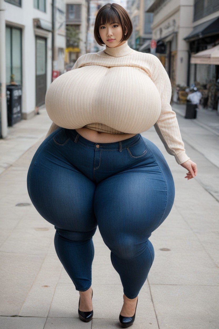 Disproportionately Large Hips, Extremadamente Pesado En La Parte Inferior, Looking At ViewerPorno AI