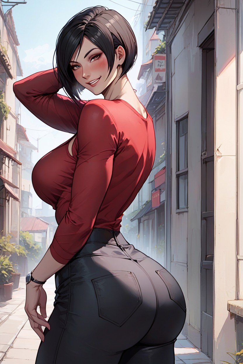 Ada Wong From Resident Evil, Black Lather Pants, 장난스런 얼굴헨타이 AI 포르노