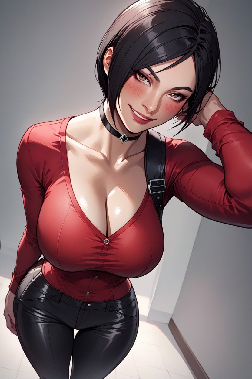 乳沟, Red Color Shirt, Big AssAI黄漫