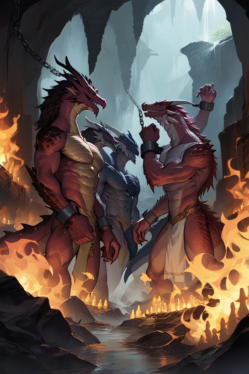 Dragon Scales Chained Shackled Captured In A Fiery Dungeon By A Group Of Goddesses Monster, Harén, Monster Dick One Male Multiple FemalesPorno AI