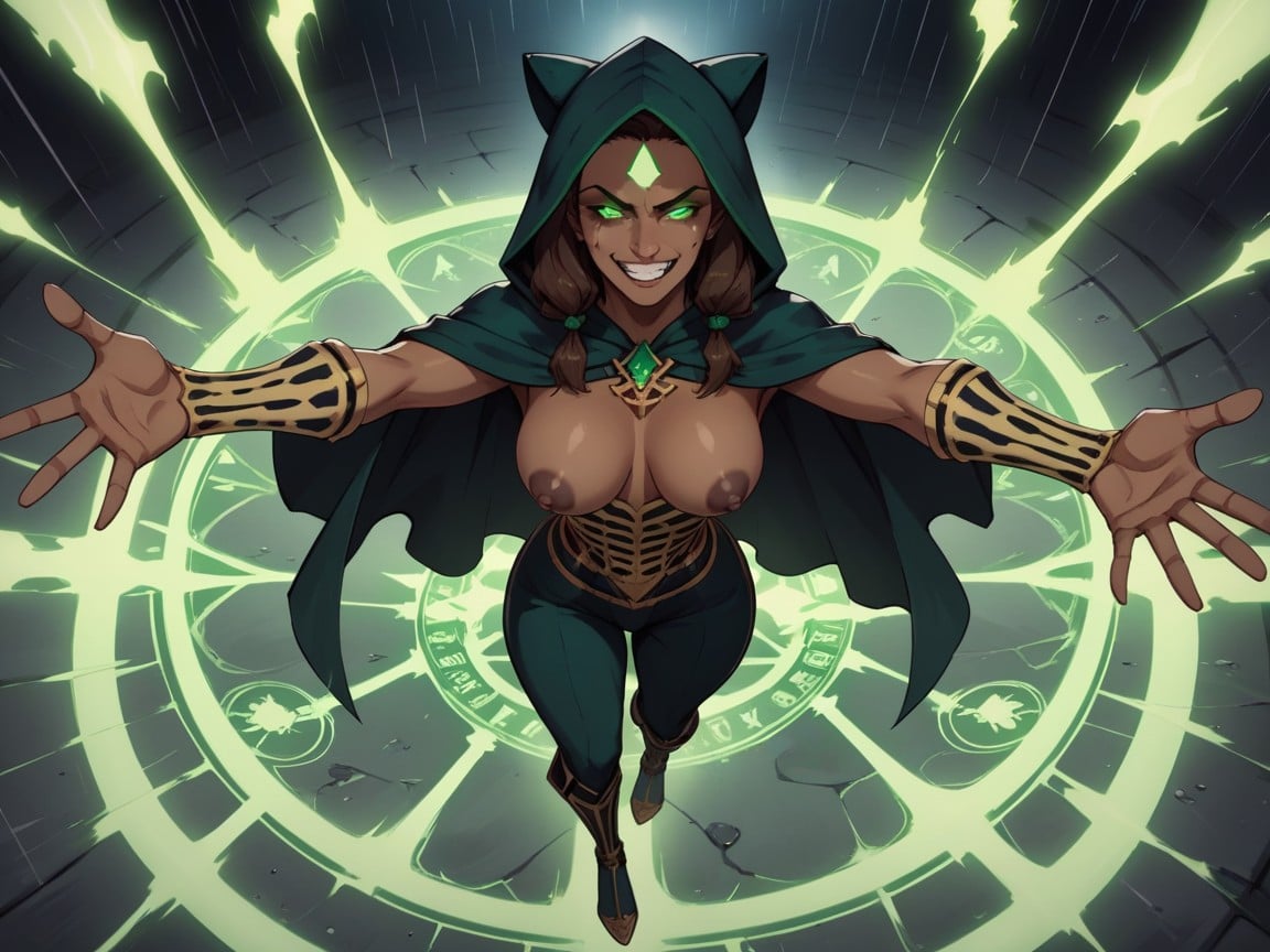 Afterimage, Glowing Neon Green Ritual Circle, Latina AI Porn