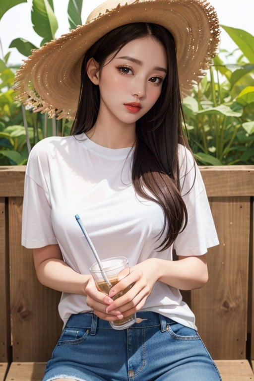 小乳, Holding A Straw Hat, JeansAI黄片