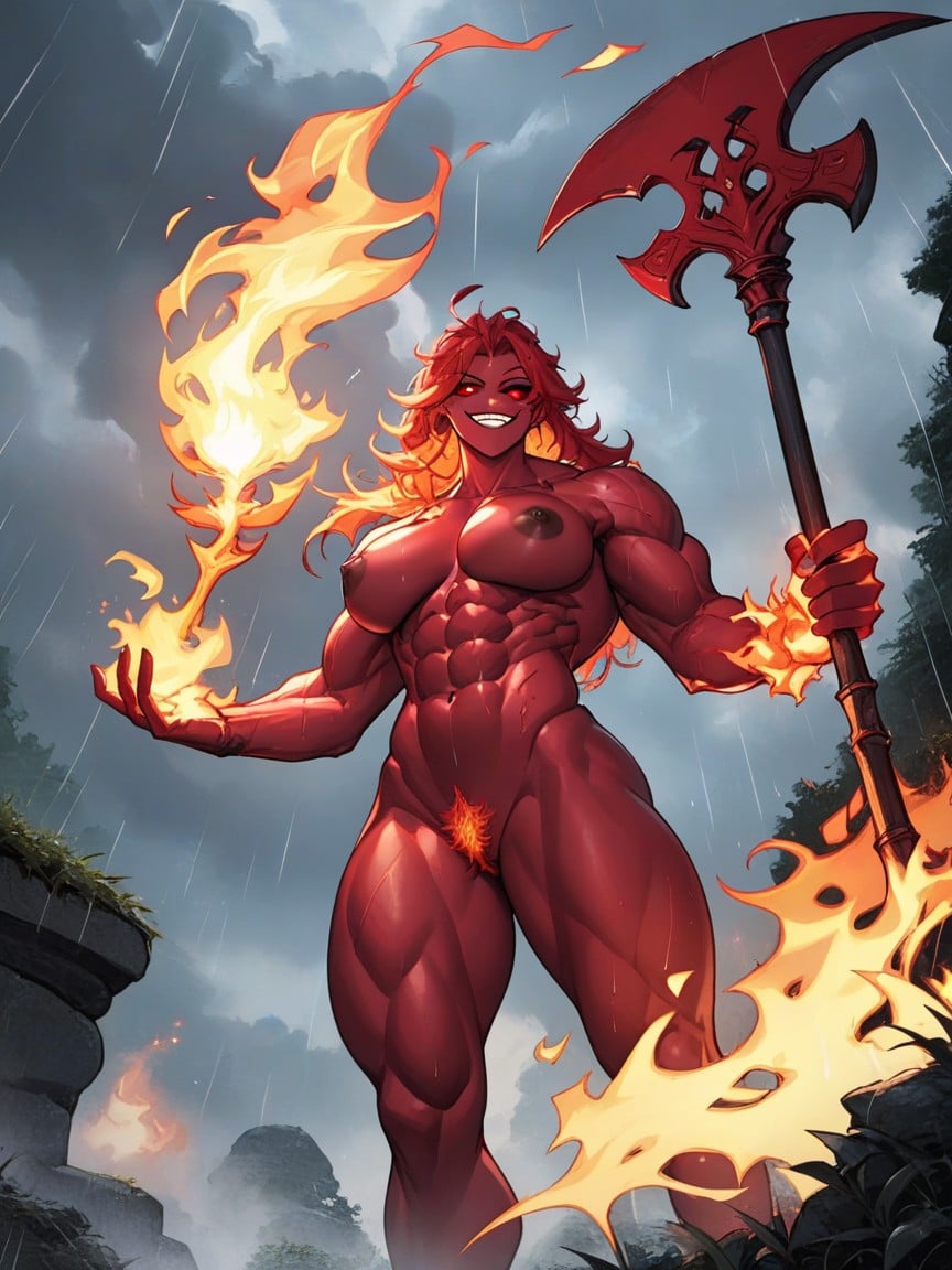 Flame Hands, Cery Muscular, Flame BodyPorno IA Hentai