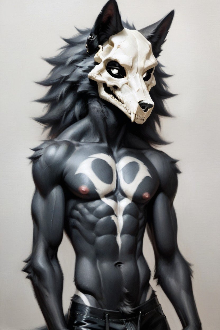 White Eyes, Black Scelera, Fit Furry AI Porn