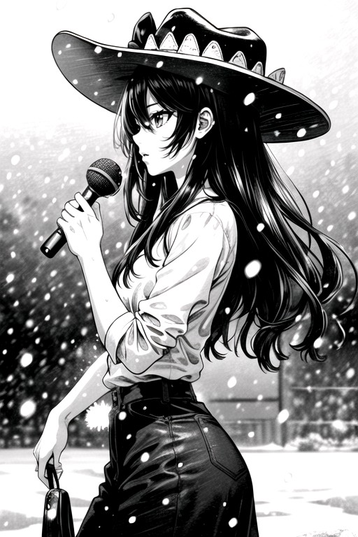 Black & White Manga, Snowing, On Stage AI Porn