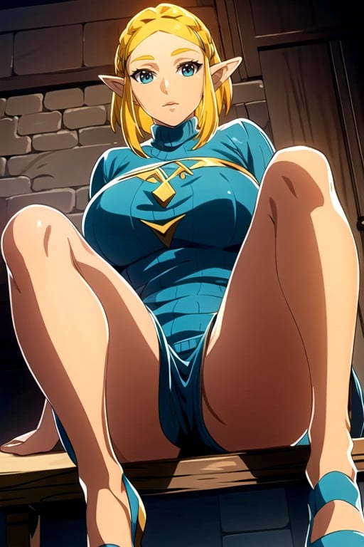 Zelda (the Legend Of Zelda), Sentada Con Las Piernas Abiertas, Screencap (detallado)Porno AI