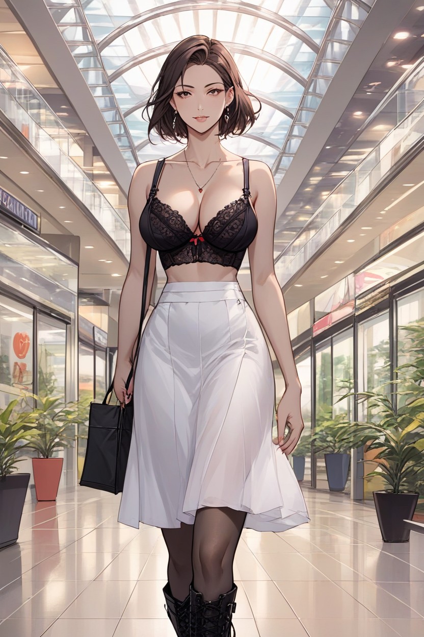 Bra Visible Through Blouse, 可爱, Black BootsAI黄片