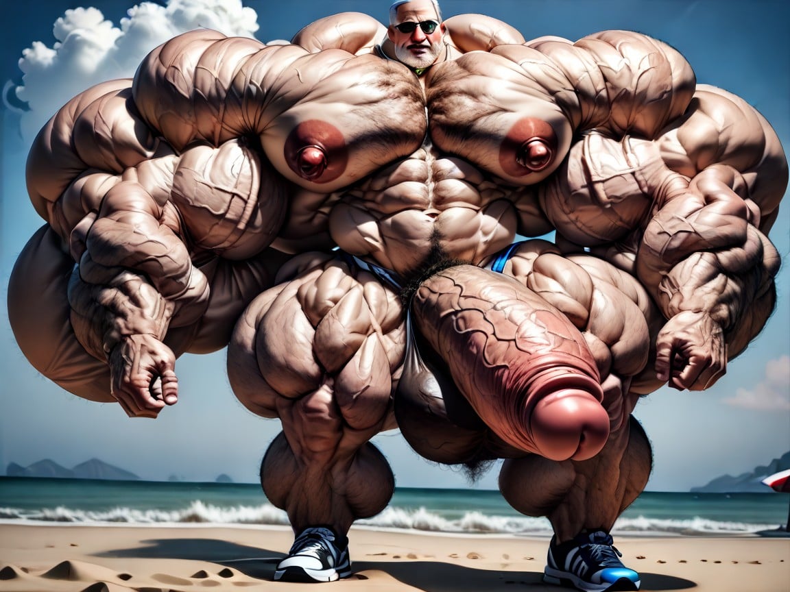 Gigantic, Hyper Muscular Bara Man With Giant Pectorals And Huge Cock, Necklace Furry AI Porn