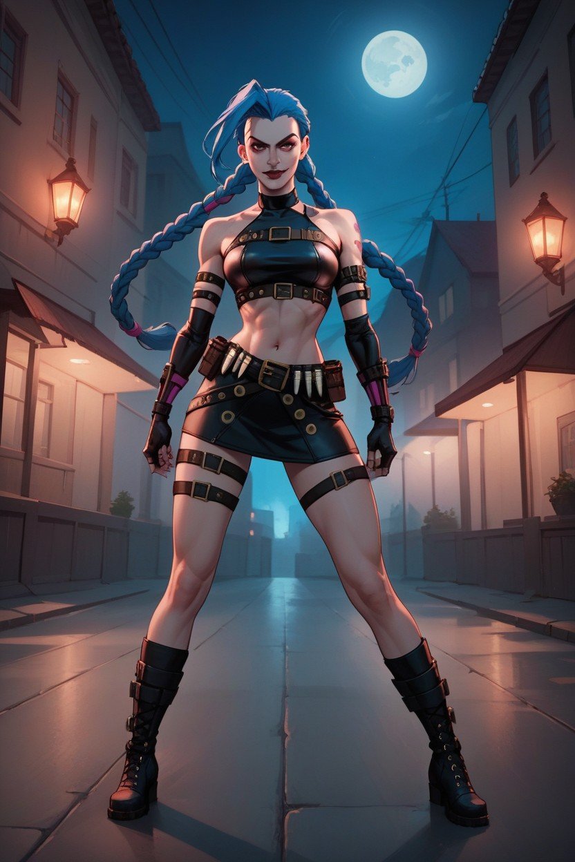 Jinx Leather Clothes, Jinx Sexy Cosplay, At Night Furry AI Porn