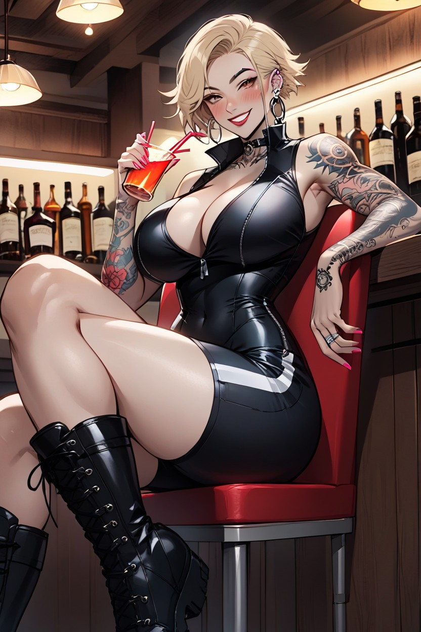 Form Fitting Clothes, Drinking Cocktail, Mischievous (smiling While Blushing) Hentai AI Porn