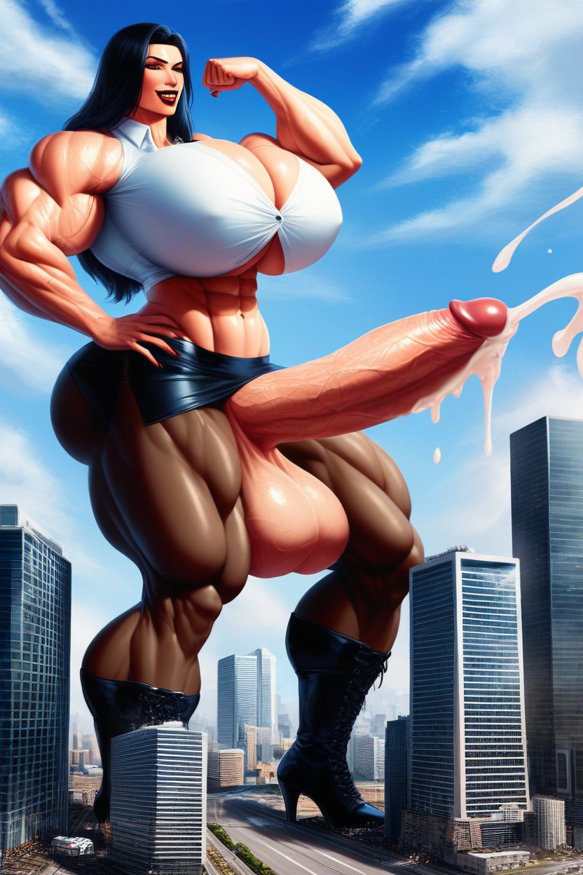 Futanari Muscular Massive Muscles, City, Macro Shemale AI Porn