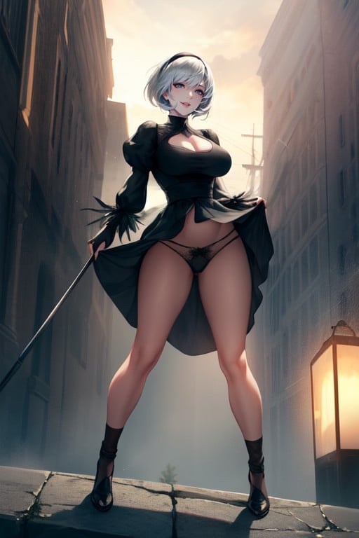 Pubic Hair Sticking Out Of Panties, Yorha B, Micro PantiesAIポルノ