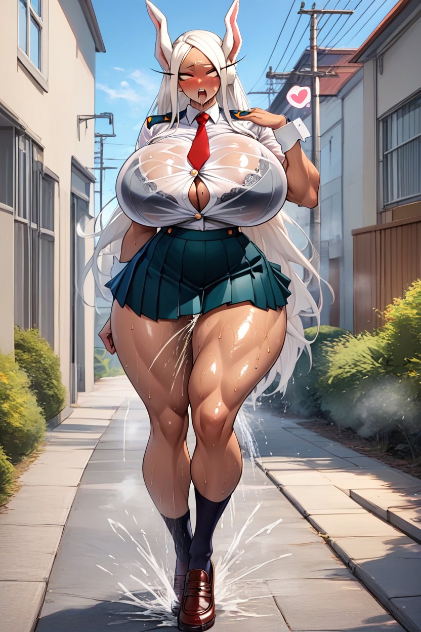 Buttons On Shirt Stretching, Hand Covering Vagina, Oiled Skin AI Porn