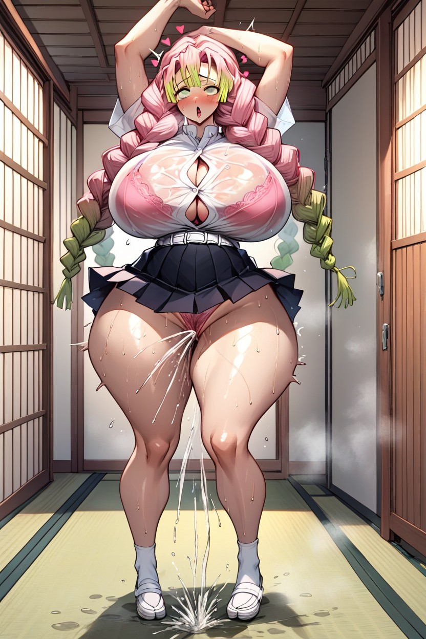 Micro Skirt, Sweat On Shoulder, Pink Hair AI Porn