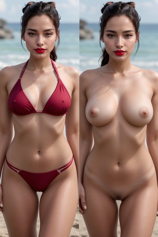 Corpo Todo, Beach, Makeup Pornografia de IA