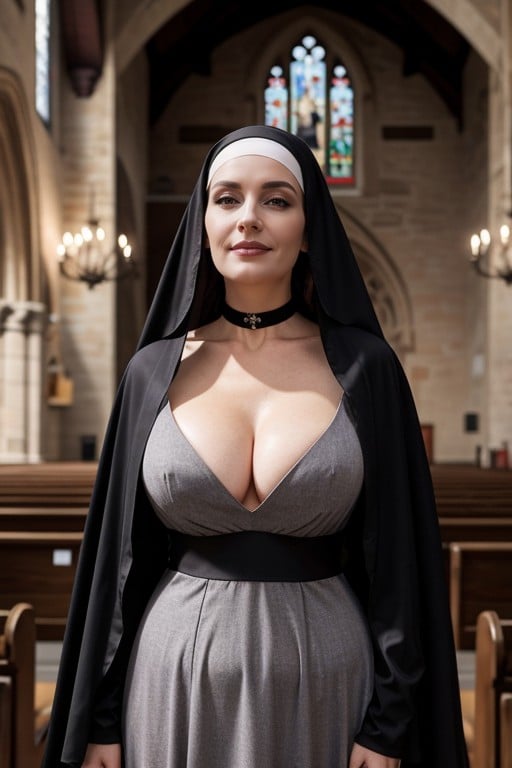 Gothic Nun Style, 教堂, Form Fitting ClothesAI黃片