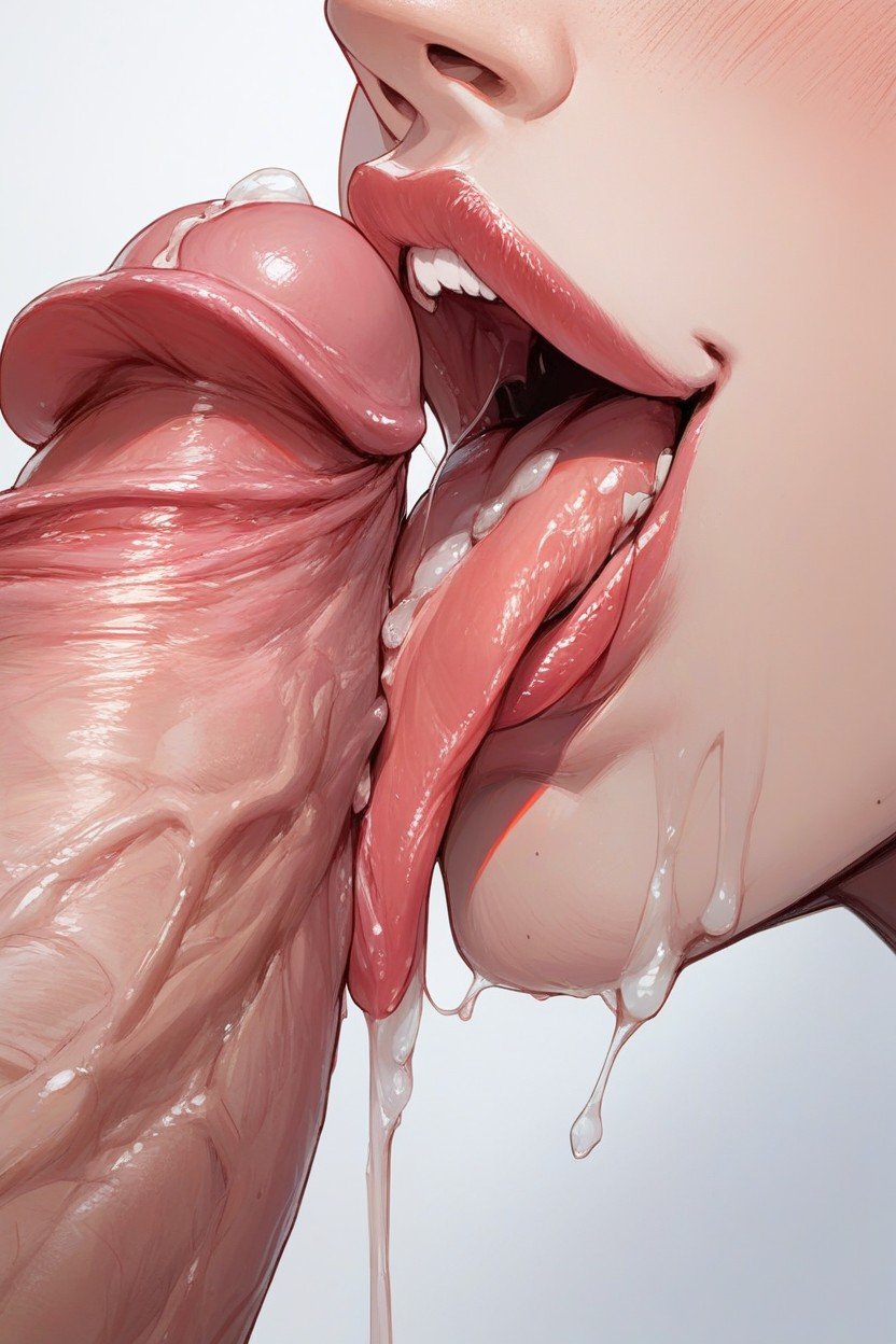 Primer Plano, Showing Only Tongue And Cock Head Close Up, Precum DropPorno AI