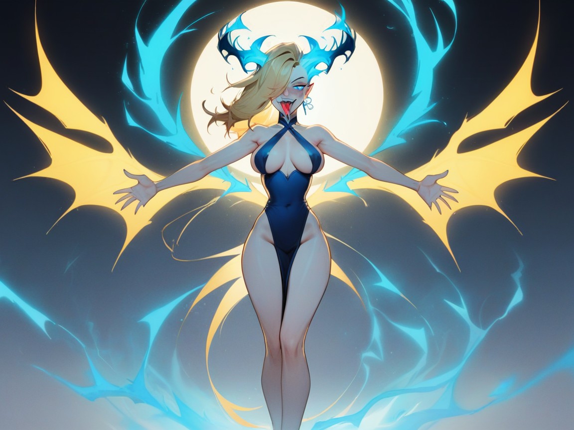 Erotic, Lean Frame, Wearing Blue Demon Clothes AI Porn