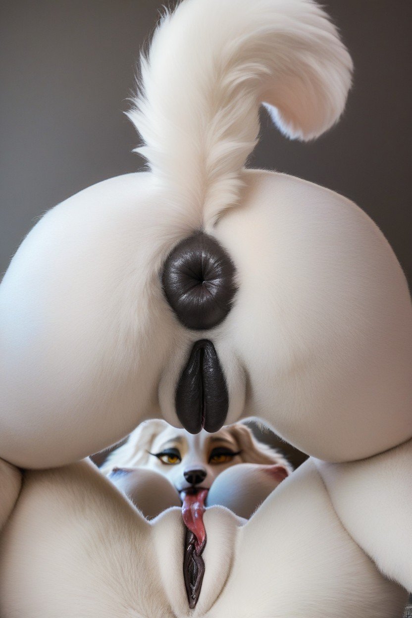 Realistic Dog, All White Fur, Big Tongue Asian AI Porn