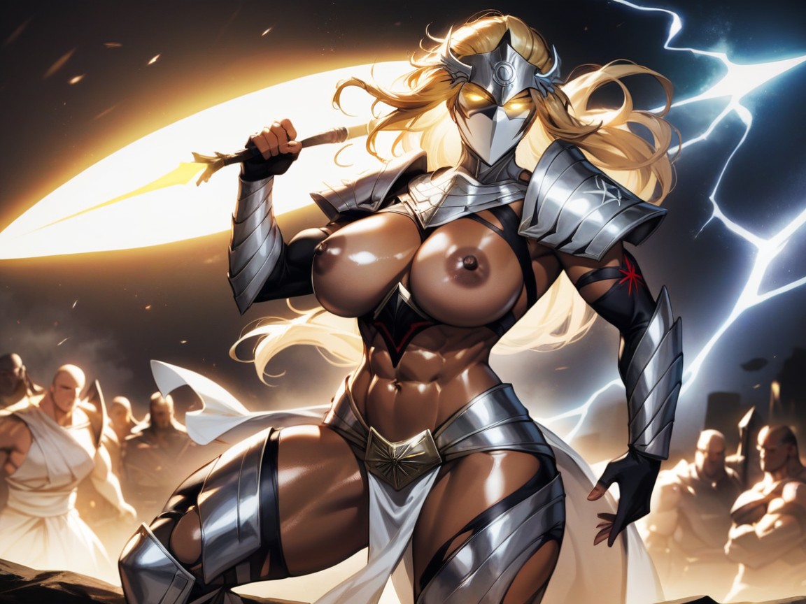 Neón, Silver Goddess Half Mask, Wide Shoulders Porno IA